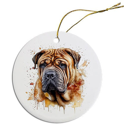 Dog Breed Specific Round Christmas Ornament, "Shar-Pei"