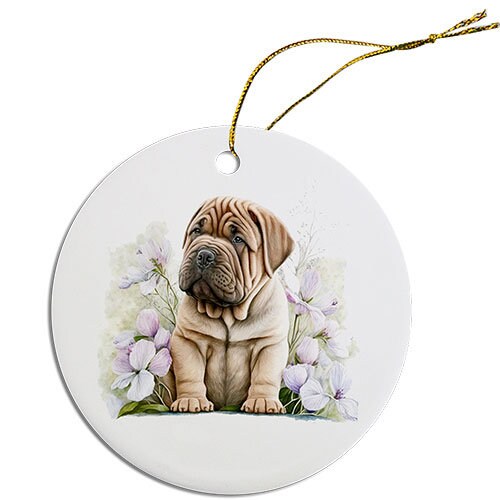 Dog Breed Specific Round Christmas Ornament, "Shar-Pei"