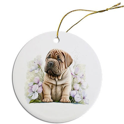 Dog Breed Specific Round Christmas Ornament, "Shar-Pei"