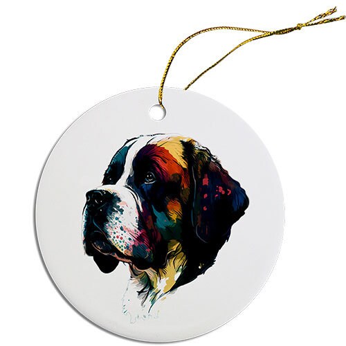 Dog Breed Specific Round Christmas Ornament, "St. Bernard"