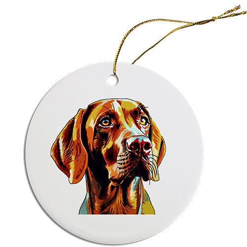 Dog Breed Specific Round Christmas Ornament, "Vizsla"