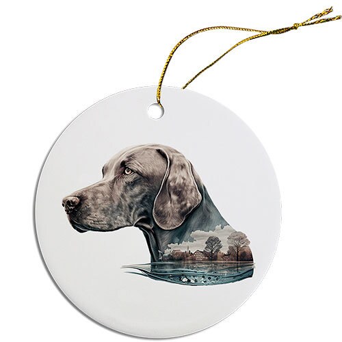 Dog Breed Specific Round Christmas Ornament, "Weimaraner"