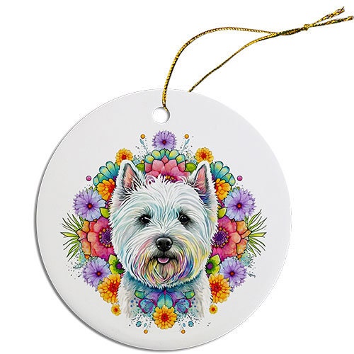 Dog Breed Specific Round Christmas Ornament, "Westie"