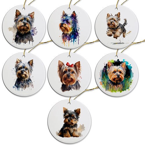 Dog Breed Specific Round Christmas Ornament, "Yorkie"