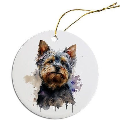 Dog Breed Specific Round Christmas Ornament, "Yorkie"