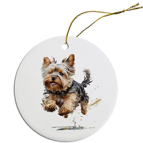 Dog Breed Specific Round Christmas Ornament, "Yorkie"