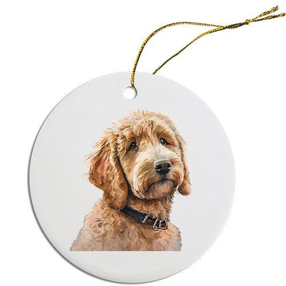 Dog Breed Specific Round Christmas Ornament, "Goldendoodle"