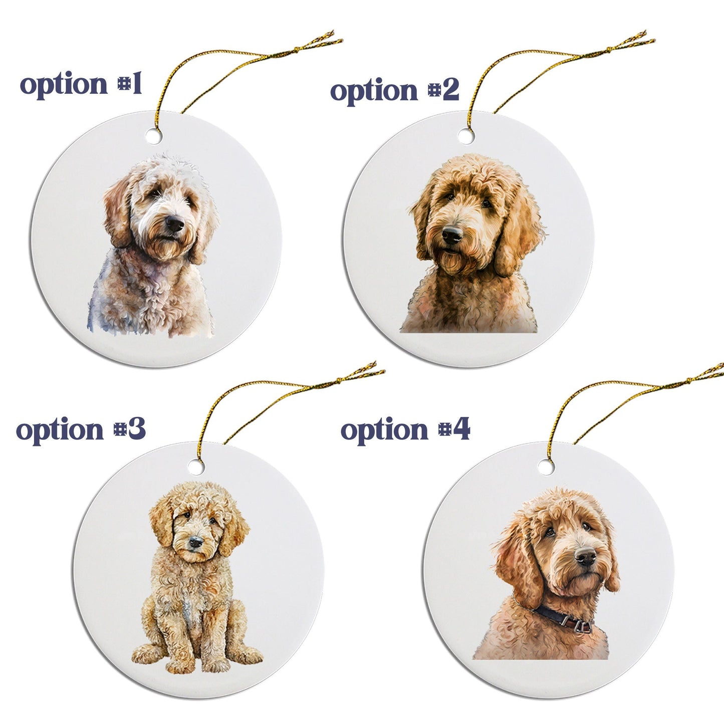 Dog Breed Specific Round Christmas Ornament, "Goldendoodle"