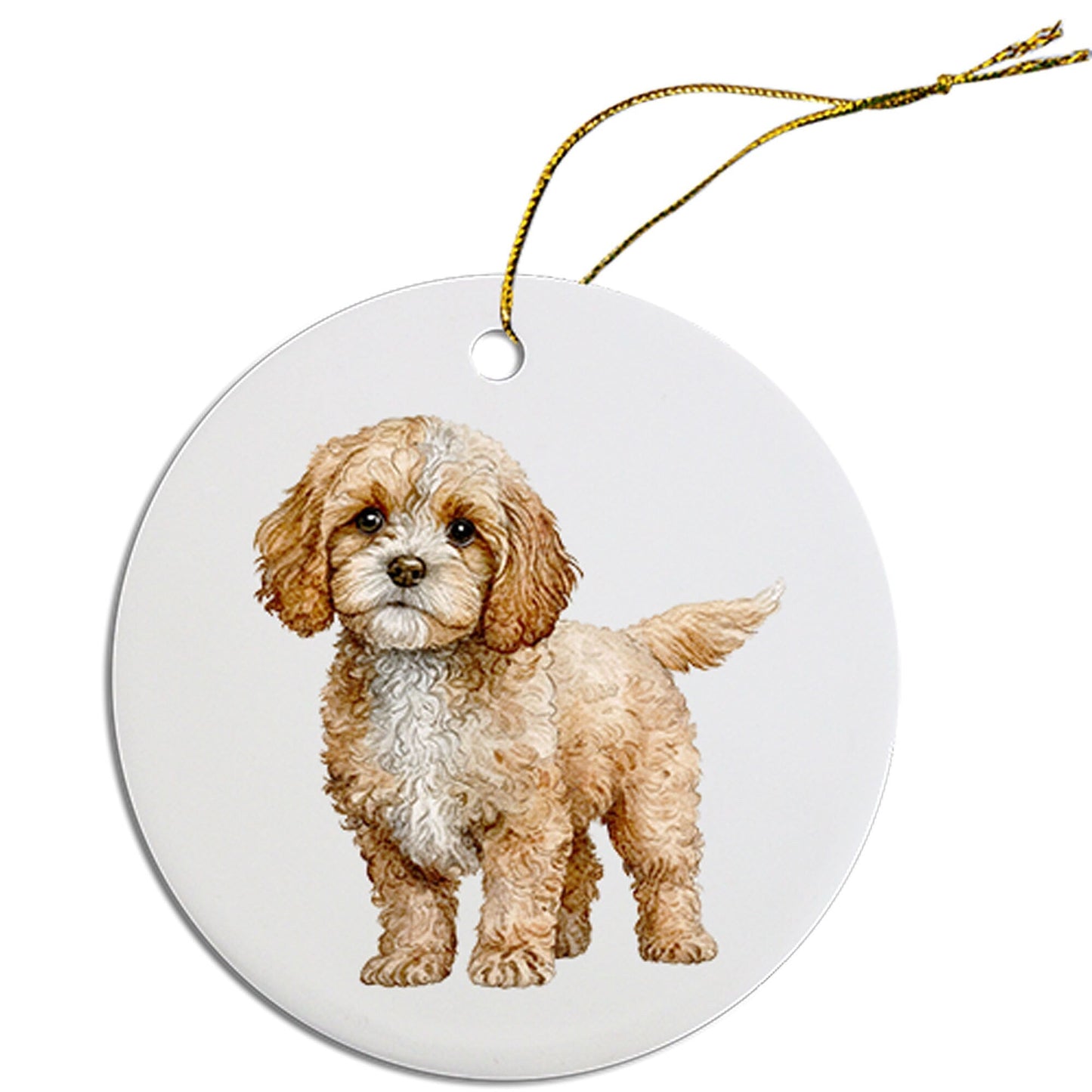 Dog Breed Specific Round Christmas Ornament, "Cavapoo"