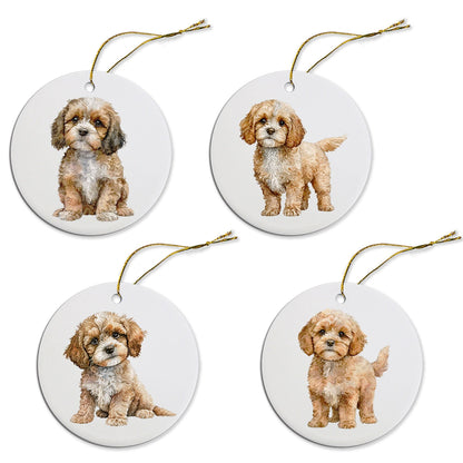 Dog Breed Specific Round Christmas Ornament, "Cavapoo"