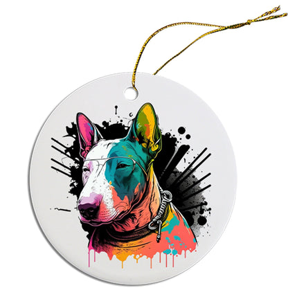 Adorno navideño redondo específico para la raza de perro, "Bull Terrier"