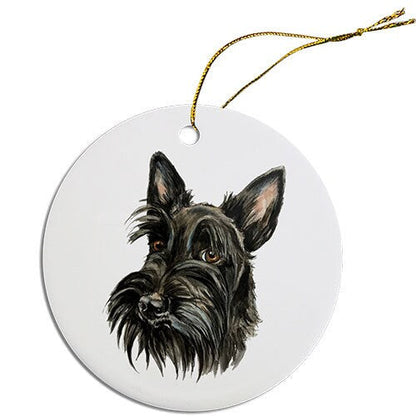 Dog Breed Specific Round Christmas Ornament, "Scottish Terrier"