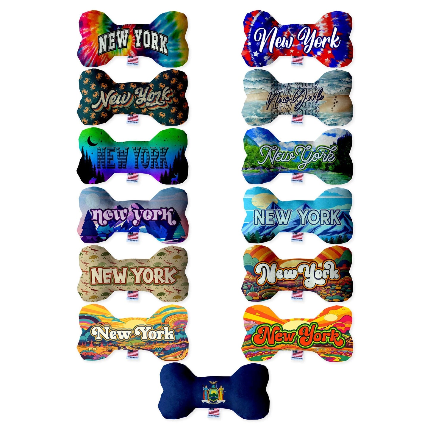 Pet & Dog Plush Bone Toys, "New York State Options" (Available in different pattern options)