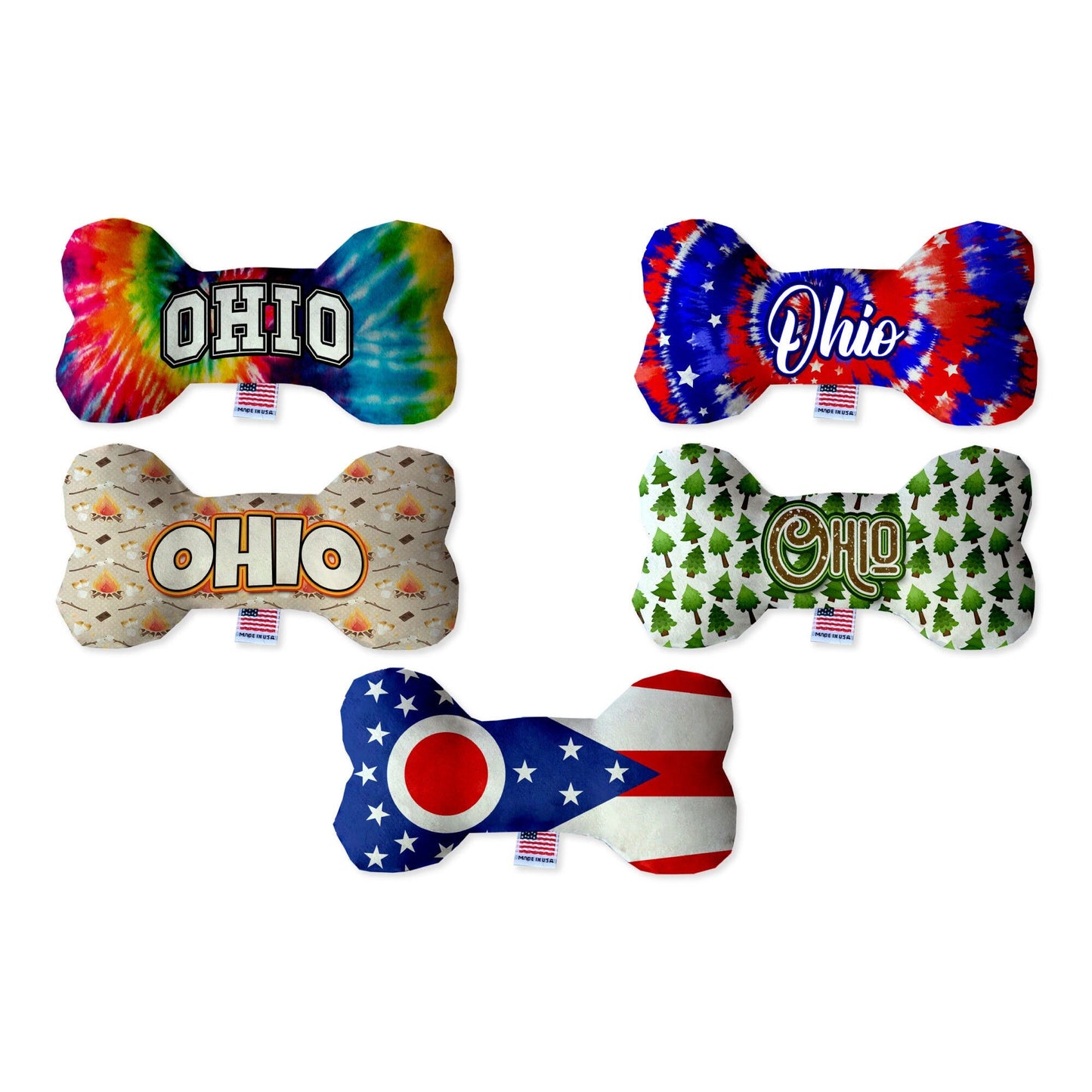 Pet & Dog Plush Bone Toys, "Ohio State Options" (Available in different pattern options)