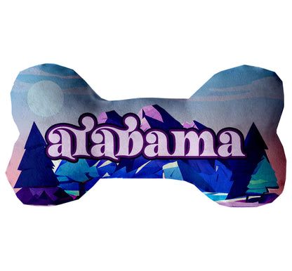 Juguetes de peluche en forma de hueso para mascotas y perros, "Montañas de Alabama" (juego 2 de 2 opciones de juguetes del estado de Alabama, disponibles en diferentes opciones de patrones)