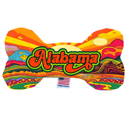 Juguetes de peluche en forma de hueso para mascotas y perros, "Montañas de Alabama" (juego 2 de 2 opciones de juguetes del estado de Alabama, disponibles en diferentes opciones de patrones)