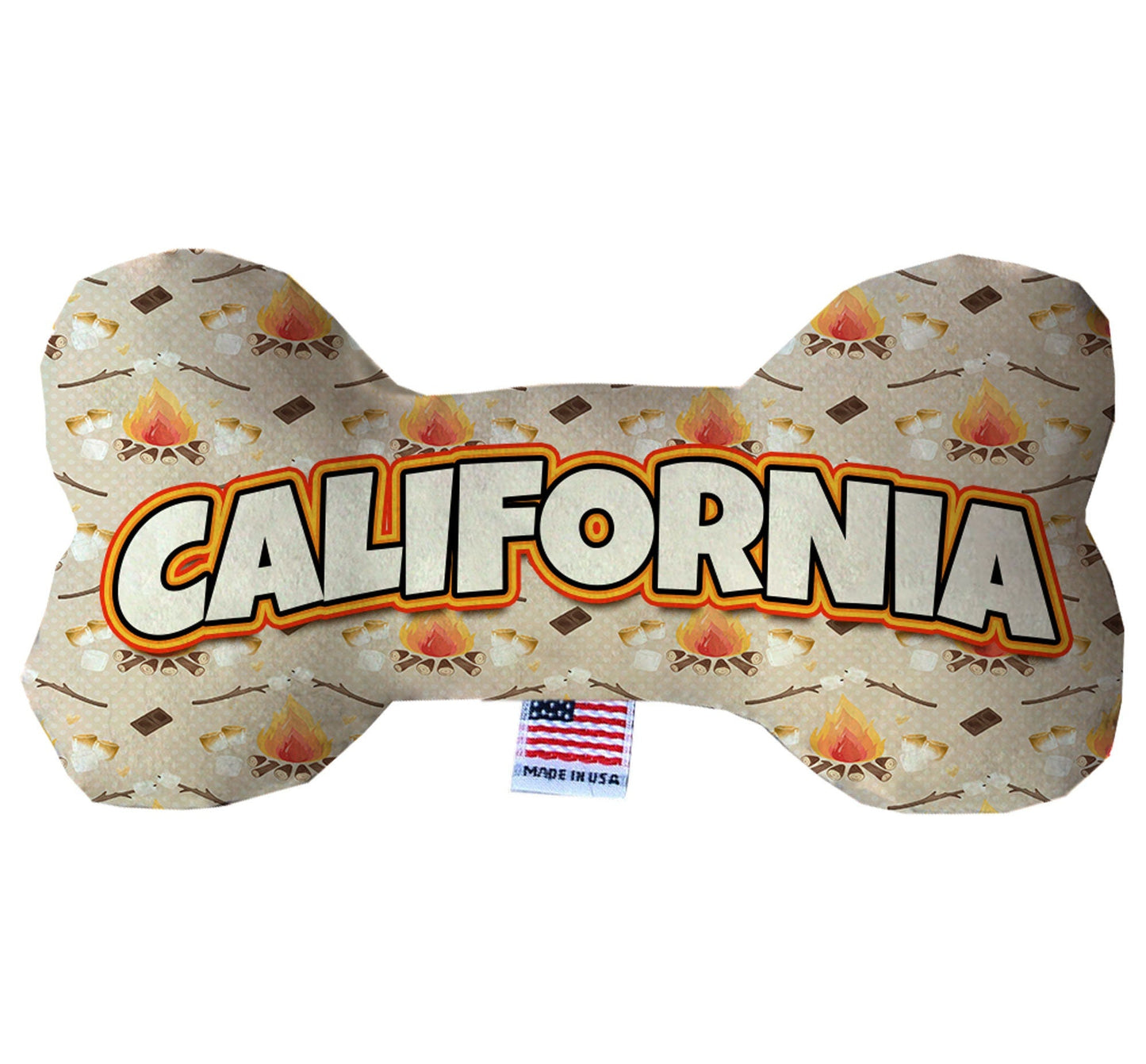 Juguetes de peluche en forma de hueso para mascotas y perros, "Montañas de California" (juego 2 de 3 opciones de juguetes del estado de California, disponibles en diferentes opciones de patrones)