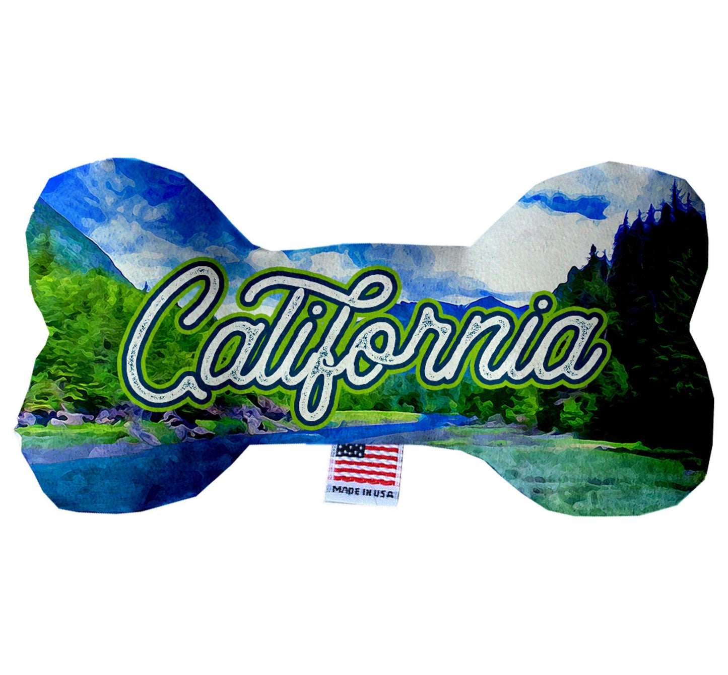 Juguetes de peluche en forma de hueso para mascotas y perros, "Montañas de California" (juego 2 de 3 opciones de juguetes del estado de California, disponibles en diferentes opciones de patrones)