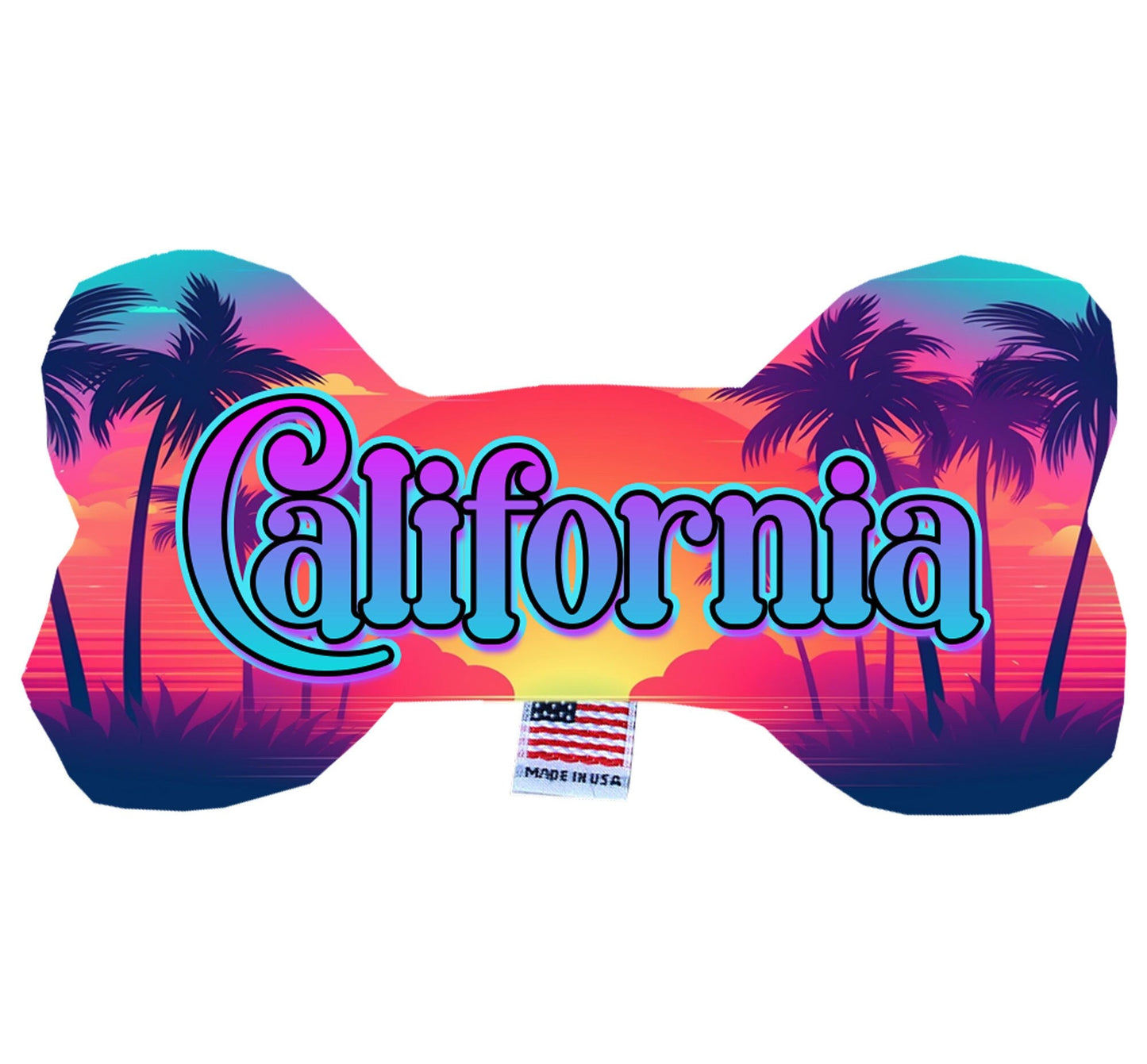 Juguetes de peluche en forma de hueso para mascotas y perros, "Playas de California" (juego 1 de 3 opciones de juguetes del estado de California)