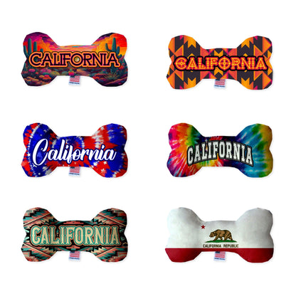 Juguetes de peluche en forma de hueso para mascotas y perros, "Desierto de California" (juego de 3 de 3 opciones de juguetes del estado de California, disponibles en diferentes opciones de patrones)