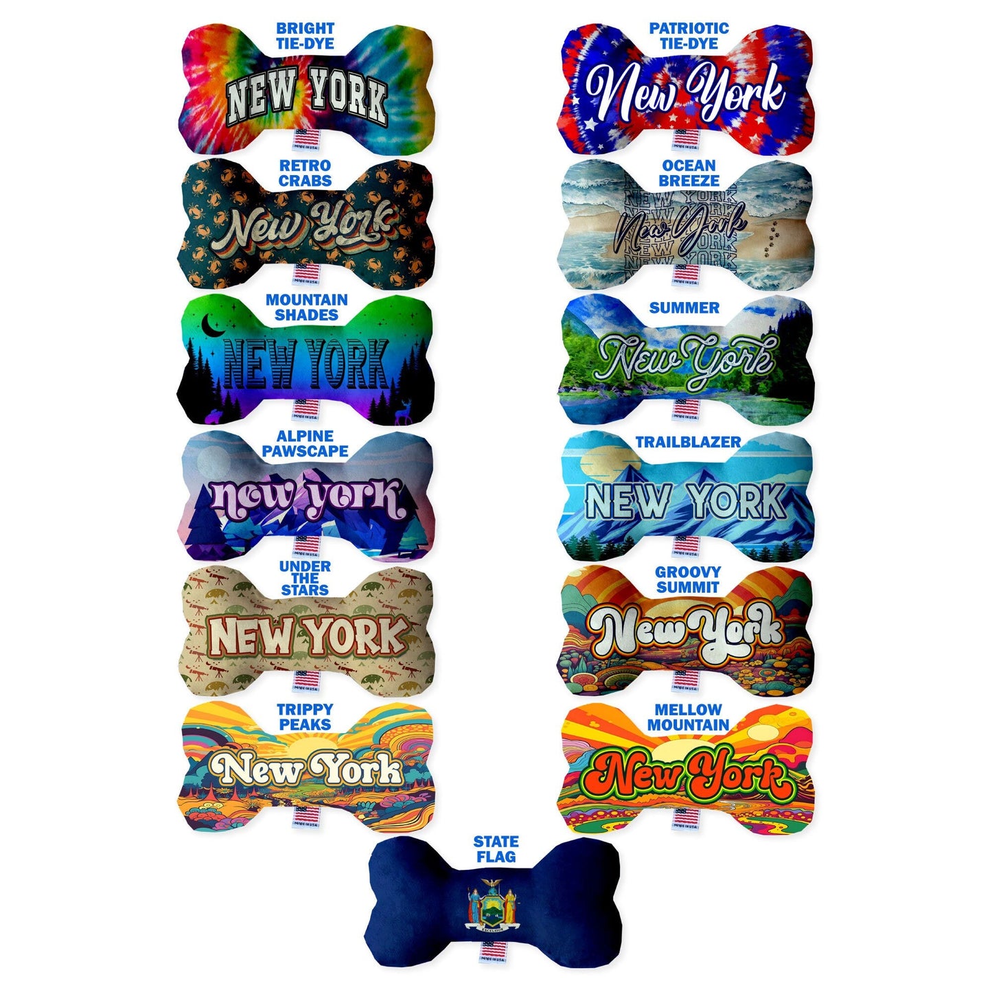 Pet & Dog Plush Bone Toys, "New York State Options" (Available in different pattern options)