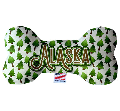 Juguetes de peluche en forma de hueso para mascotas y perros, "Montañas de Alaska" (juego 2 de 2 opciones de juguetes del estado de Alaska, disponibles en diferentes opciones de patrones)