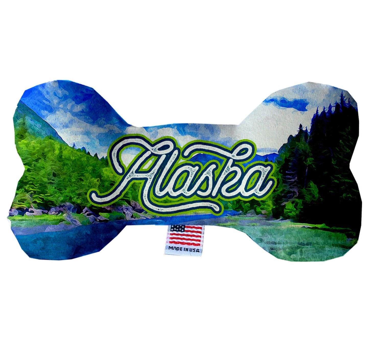 Juguetes de peluche en forma de hueso para mascotas y perros, "Montañas de Alaska" (juego 2 de 2 opciones de juguetes del estado de Alaska, disponibles en diferentes opciones de patrones)