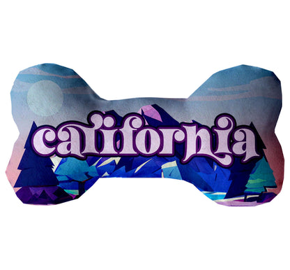 Juguetes de peluche en forma de hueso para mascotas y perros, "Montañas de California" (juego 2 de 3 opciones de juguetes del estado de California, disponibles en diferentes opciones de patrones)