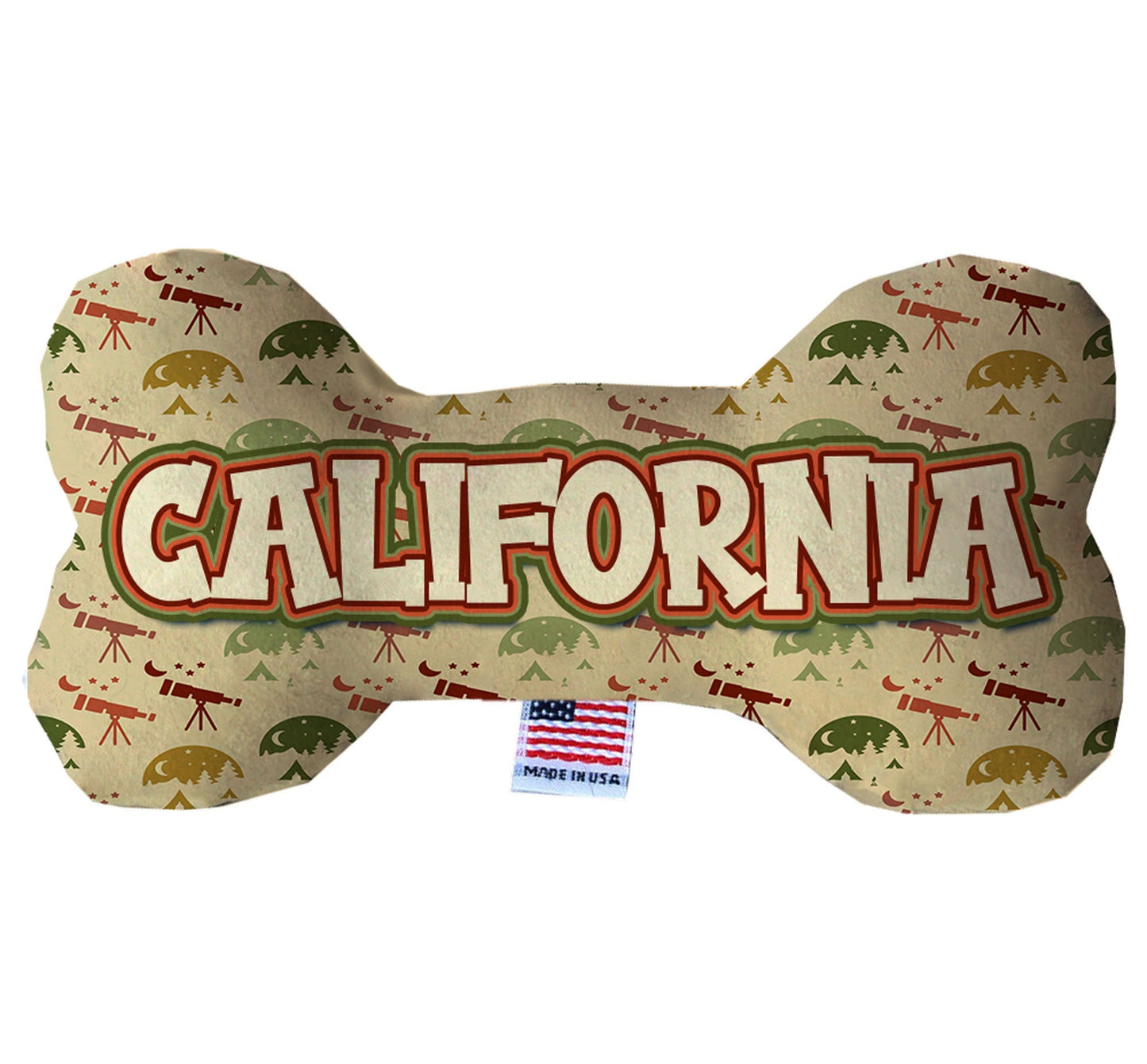 Juguetes de peluche en forma de hueso para mascotas y perros, "Montañas de California" (juego 2 de 3 opciones de juguetes del estado de California, disponibles en diferentes opciones de patrones)