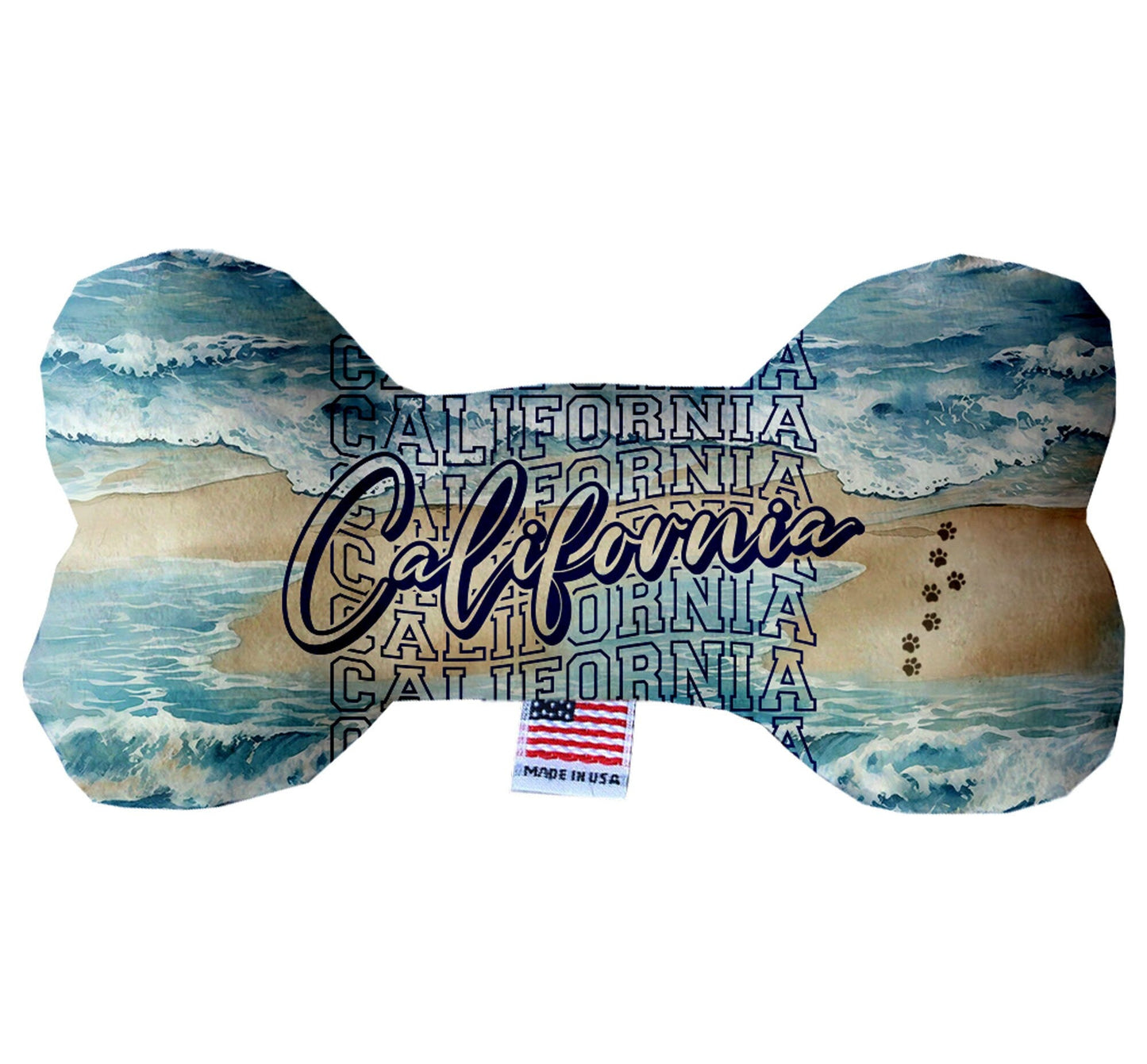 Juguetes de peluche en forma de hueso para mascotas y perros, "Playas de California" (juego 1 de 3 opciones de juguetes del estado de California)