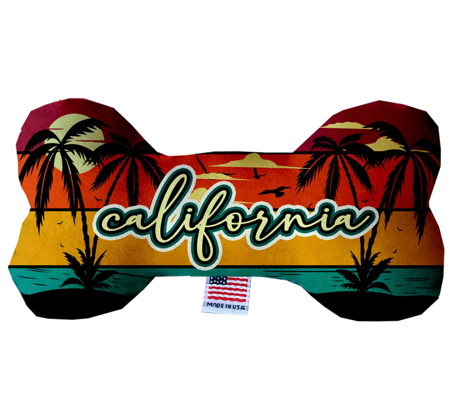 Juguetes de peluche en forma de hueso para mascotas y perros, "Playas de California" (juego 1 de 3 opciones de juguetes del estado de California)