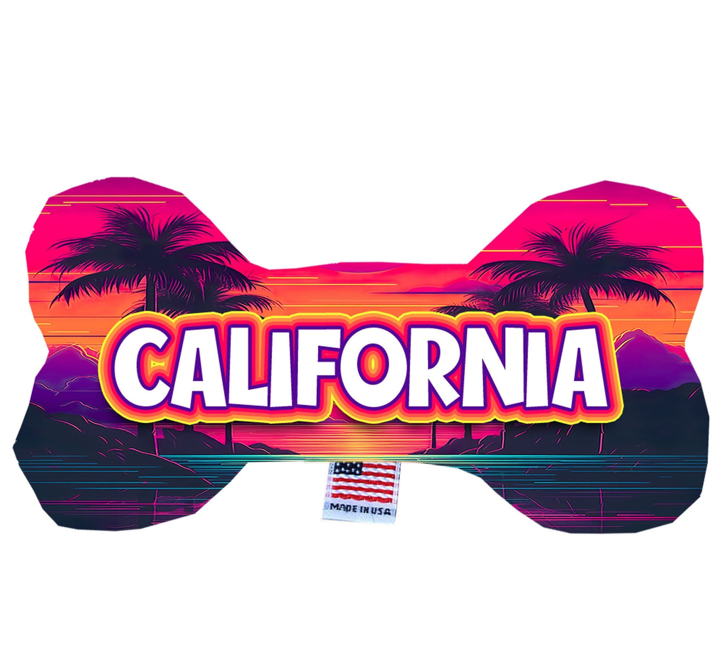 Juguetes de peluche en forma de hueso para mascotas y perros, "Playas de California" (juego 1 de 3 opciones de juguetes del estado de California)