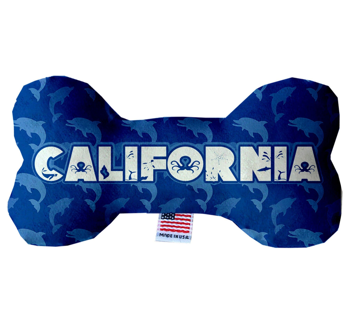 Juguetes de peluche en forma de hueso para mascotas y perros, "Playas de California" (juego 1 de 3 opciones de juguetes del estado de California)