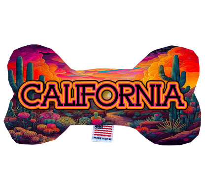 Juguetes de peluche en forma de hueso para mascotas y perros, "Desierto de California" (juego de 3 de 3 opciones de juguetes del estado de California, disponibles en diferentes opciones de patrones)