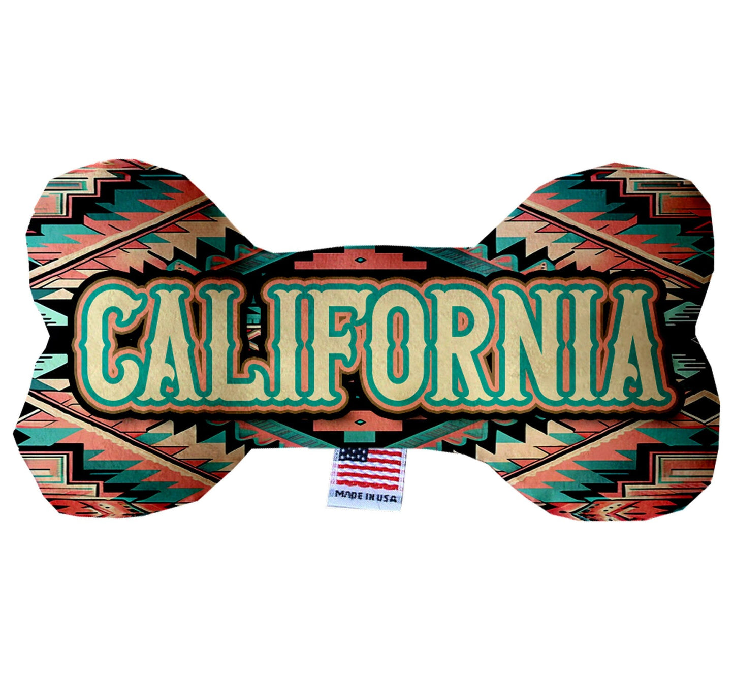 Juguetes de peluche en forma de hueso para mascotas y perros, "Desierto de California" (juego de 3 de 3 opciones de juguetes del estado de California, disponibles en diferentes opciones de patrones)