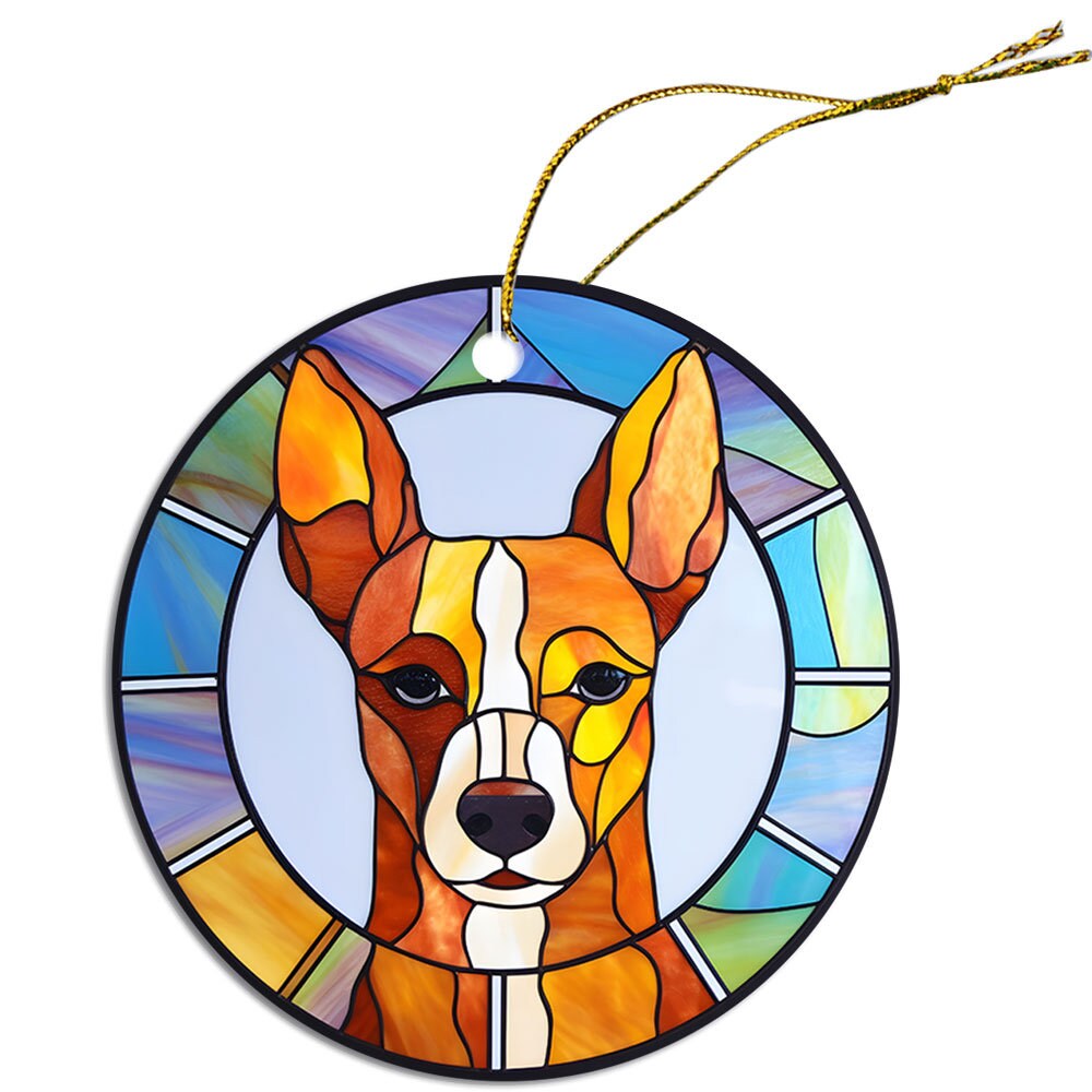 Adorno navideño de vidrieras con la raza de perro "Basenji"