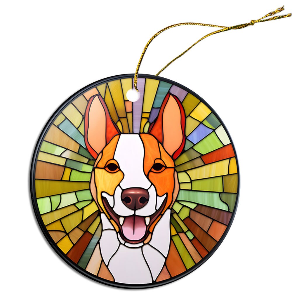 Adorno navideño de vidrieras con la raza de perro "Basenji"