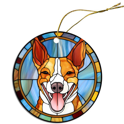 Adorno navideño de vidrieras con la raza de perro "Basenji"