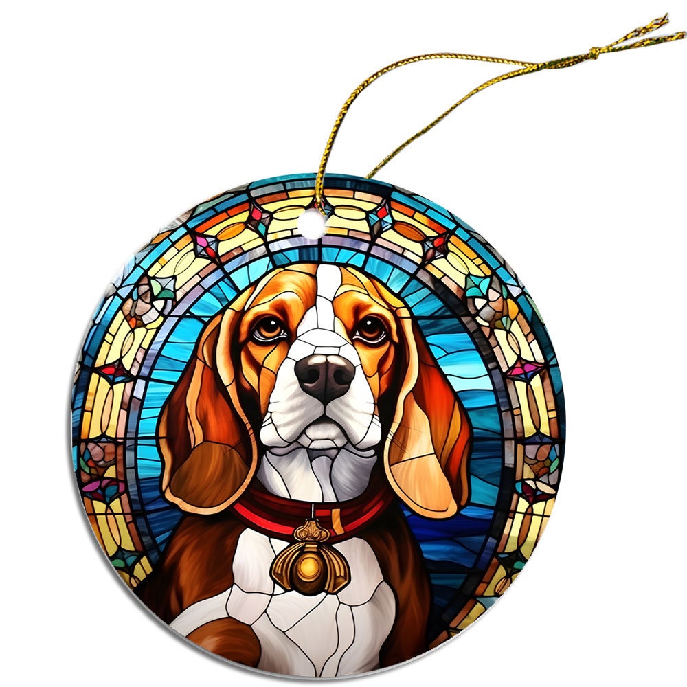 Adorno navideño de vidrieras con la raza de perro "Beagle"