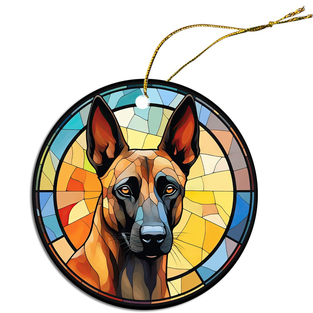 Adorno navideño de vidrieras con la raza de perro "Malinois belga"