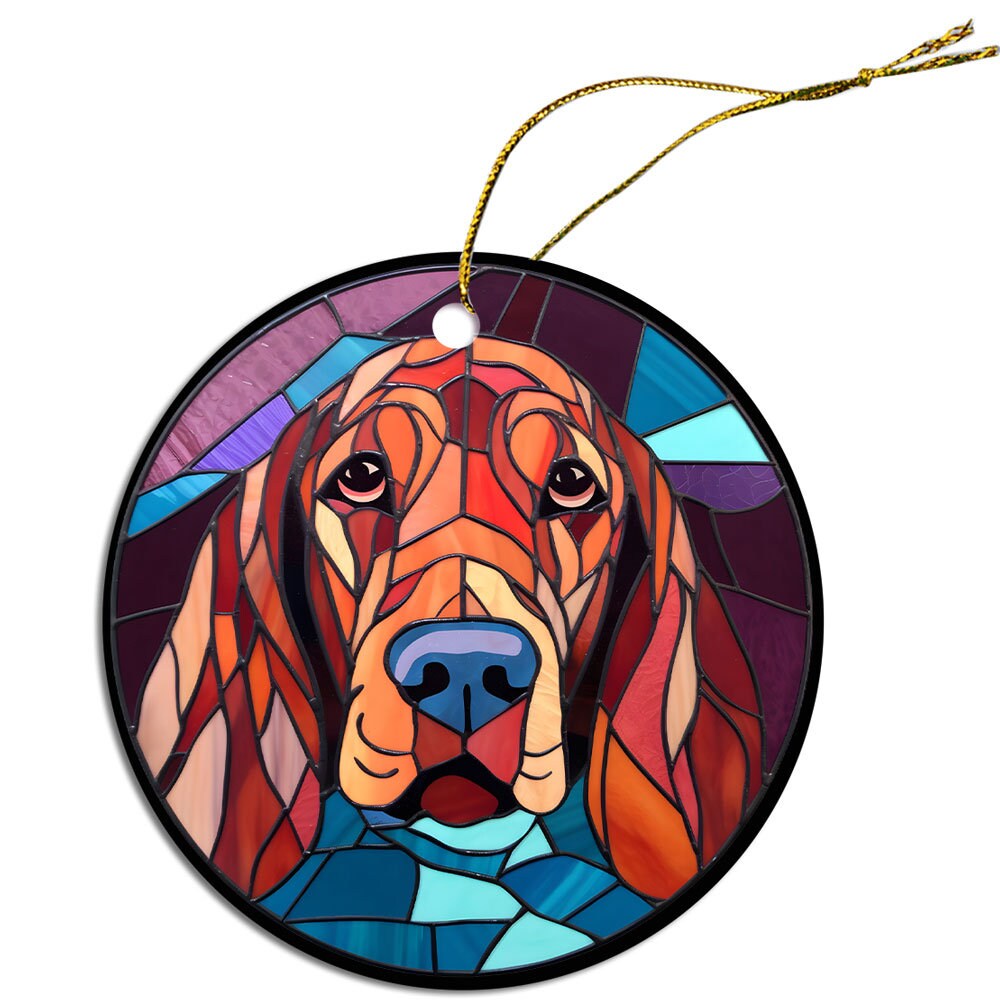 Adorno navideño de vidrieras con la raza de perro "Bloodhound"