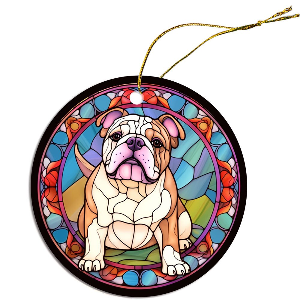 Adorno navideño de vidrieras con la raza de perro, "Bulldog"