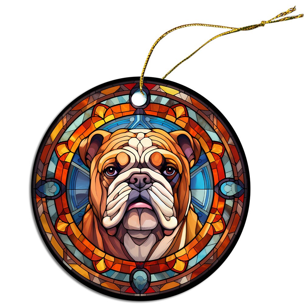 Adorno navideño de vidrieras con la raza de perro, "Bulldog"