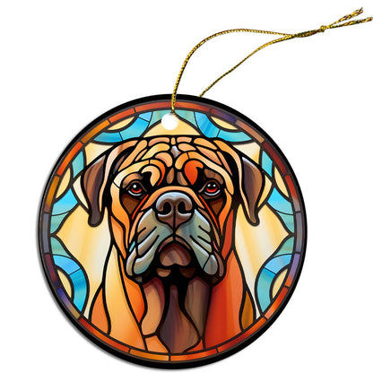 Adorno navideño de vidrieras de raza de perro, "Bullmastiff"