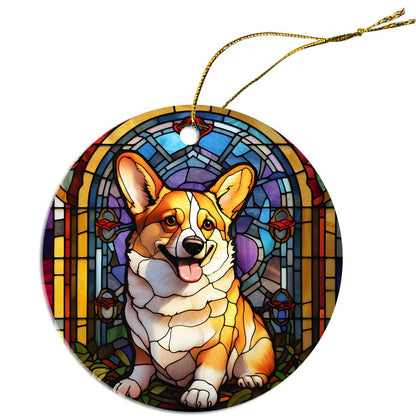 Adorno navideño de vidrieras con la raza de perro "Corgi"