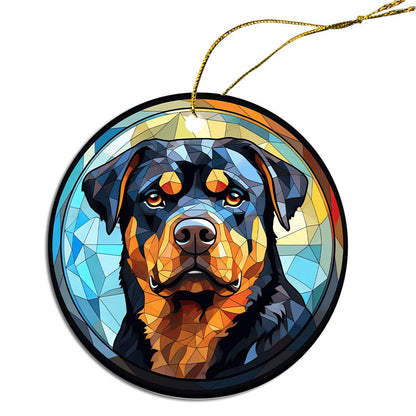 Adorno navideño de vidrieras con la raza de perro "Rottweiler"