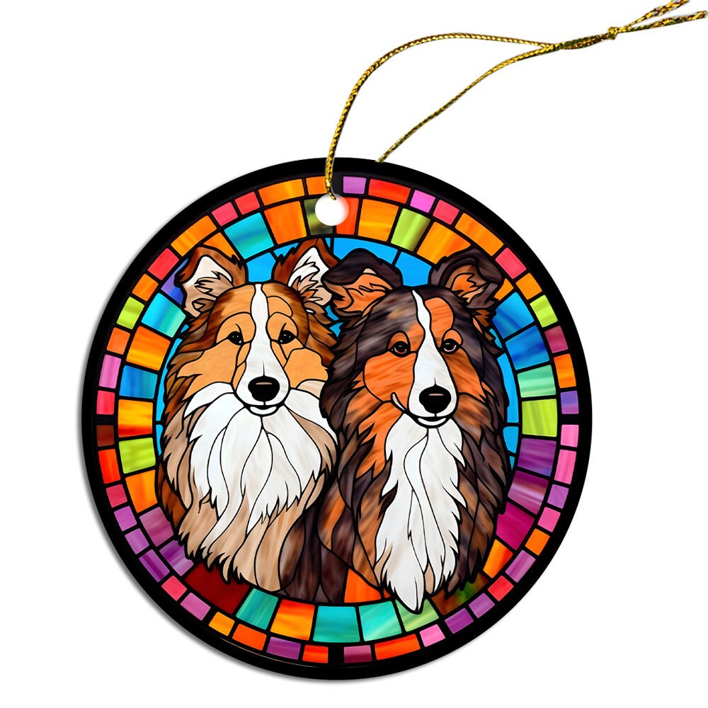 Dog Breed Christmas Ornament Stained Glass Style, "Sheltie"