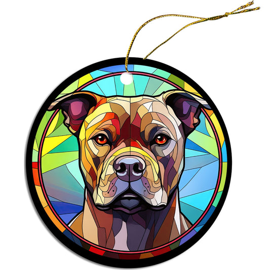 Adorno navideño de vidrieras con la raza de perro, "Staffie"