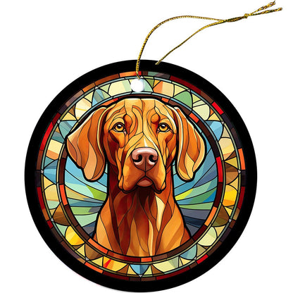 Adorno navideño de vidrieras con la raza de perro "Vizsla"