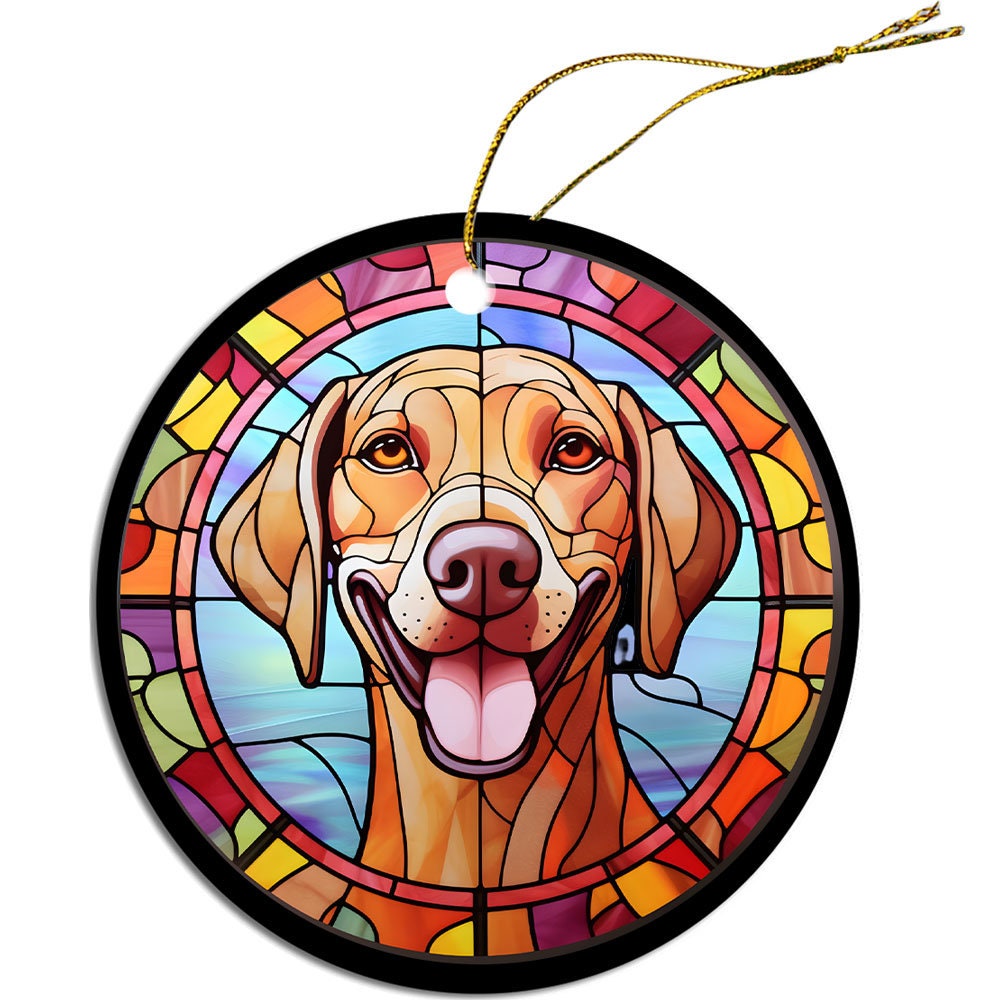 Adorno navideño de vidrieras con la raza de perro "Weimaraner"